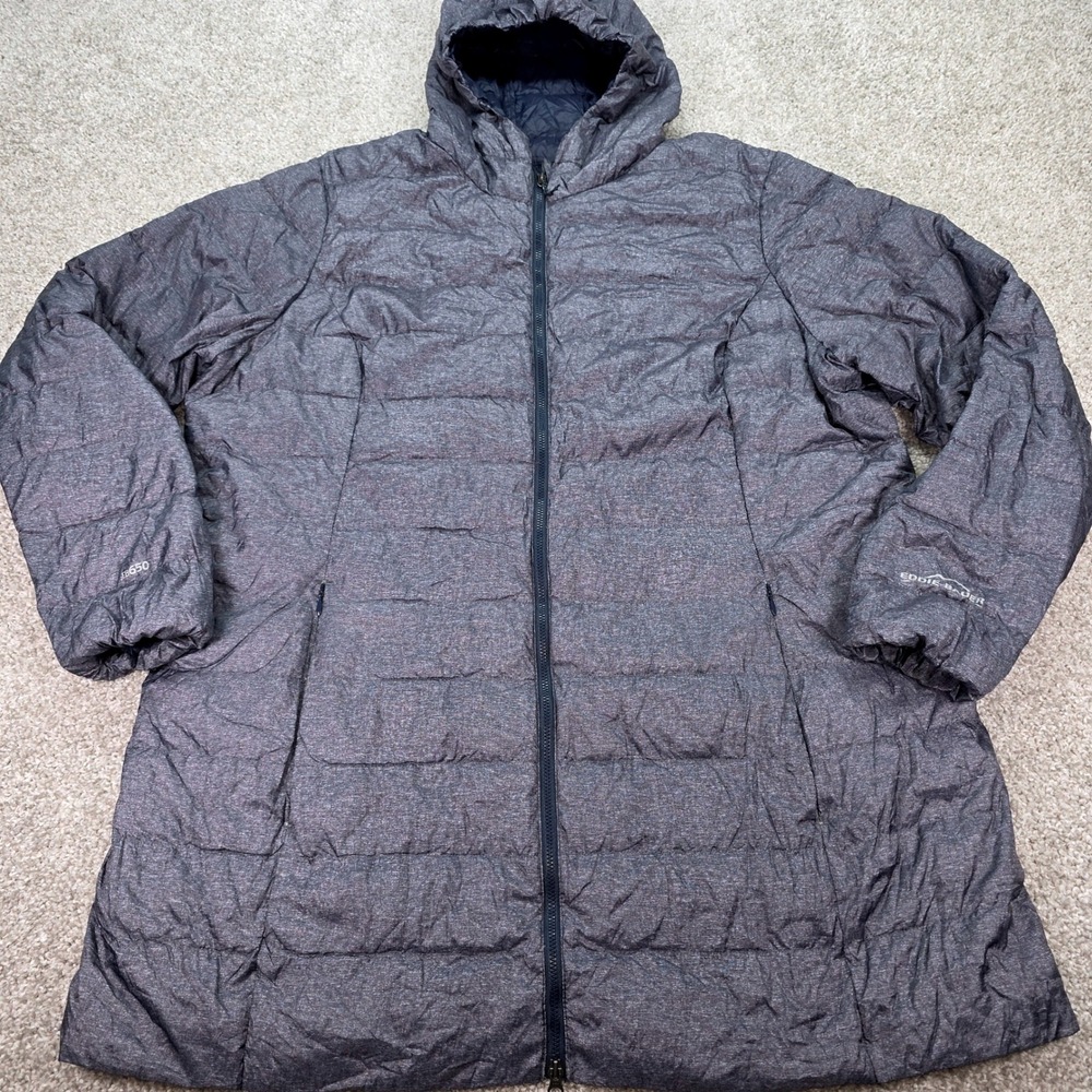 Eddie Bauer EB650 Down Hooded Parka Jacket Heathered Navy Blue Womens XXL Puffer